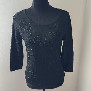 Sandra Darren black beaded 3/4 sleeves special occasion sweater‎ Sz M